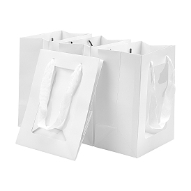 Flower Bouquet Paper Gift Bags, Portable Kraft Paper Tote Shopping Bag, with PVC Transparent Window and Handles, Party Gift Wrapping Bags, Rectangle