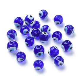 Perles lampwork, perles au chalumeau, faits à la main, mauvais œil, 10x10mm, Trou: 1mm