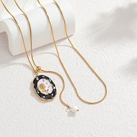 304 Подвеска в виде розы из нержавеющей стали с эмалью, черная овальная, круглая, в виде змеиной цепочки, колье-лариата для женщин