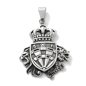 304 Stainless Steel Big Pendants, Shield with Crown & Dragon Charm