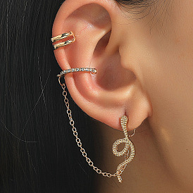 Vintage Zircon Snake Chain Ear Clip with Full Diamond Animal Ear Jewelry for Women.