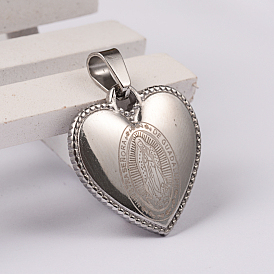 304 Stainless Steel Religion Pendants, Heart with Virgin Mary/Our Lady of Guadalupe, 22x21.5x3.5mm, Hole: 7x4mm
