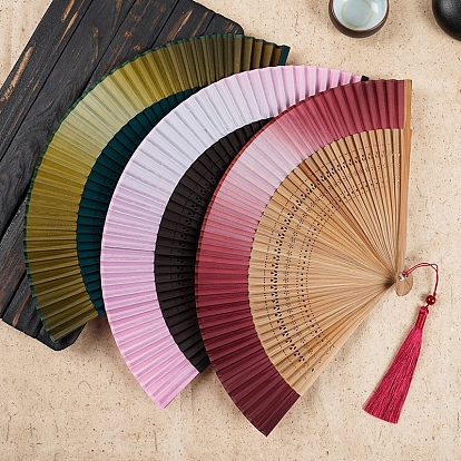 Chinese Style Folding Fan with Tassel, Bamboo Hand Fan for Party Wedding Dancing Decoration