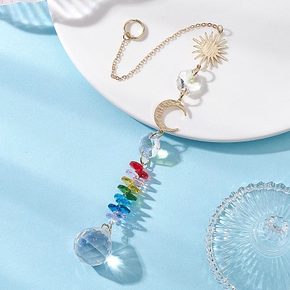 Стеклянные круглые и восьмиугольные бусины подвесные ловцы солнца, звенья из латуни и нержавеющей стали «луна, солнце» для наружного и садового декора