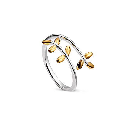 SHEGRACE Fashion 925 Sterling Silver Cuff Rings, Open Rings, with Real 18K Gold Plated Laurel Wreath, 17.5mm