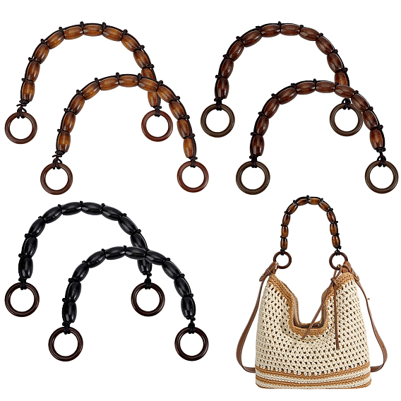 6шт. деревянные ручки для сумок с бусинами из риса, с деревянными соединительными кольцами