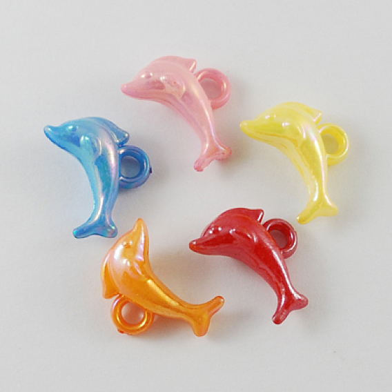 Opaque AB Color Acrylic Dolphin Charms, Mixed Color, 18x13x8mm, Hole: 3mm, about 1020pcs/500g