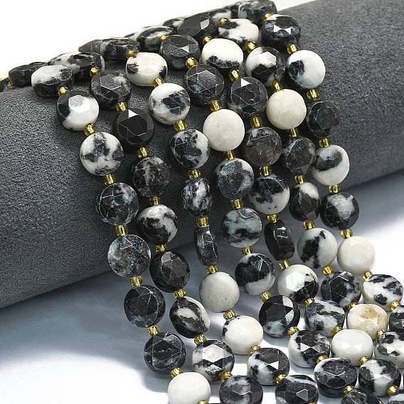Природные зебры яшмы бисер нитей, граненый шестиугольный разрез, плоско-круглые, с бисером