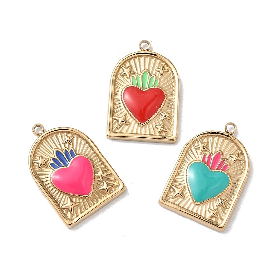 304 подвески из нержавеющей стали, с эмалью, ионное покрытие (ip), арка с сердечком, реальный 18 k позолоченный