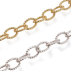 Brass Textured Cable Chains, Oval, Unwelded, Long-Lasting Plated, with Spool