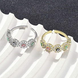 Манжеты из латуни с микро паве кубический цирконий для женщин, без кадмия, без никеля и без свинца, злые глаза, с эмалью