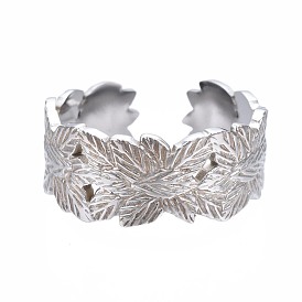 304 Stainless Steel Leaf Wrap Open Cuff Ring, Chunky Ring for Women
