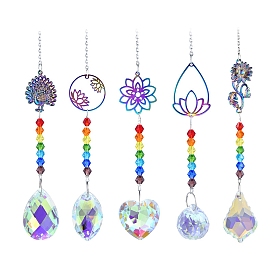 Metal Hanging Ornaments, Glass Tassel Suncatchers, for Garden Outdoor Decorations