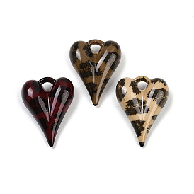 Непрозрачные кабошоны из смолы, сердце с печатью леопарда