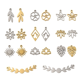 304 Stainless Steel Charms, Laser Cut, Flowers/Leaf/Lotus/Sun/Moon Phase Charm
