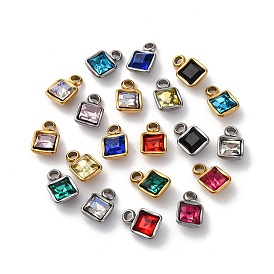304 из нержавеющей стали горный хрусталь подвески, квадратных амулеты, разноцветные