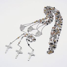 Chapelet collier de perles des hommes avec croix crucifix, 304 collier en acier inoxydable pour Pâques