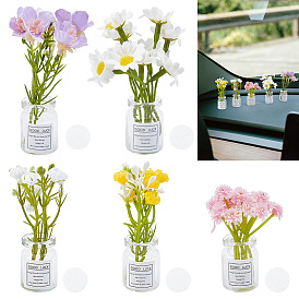 5 наборы 5 стили пластиковых миниатюрных искусственных цветов в стеклянных вазах, настольные украшения, с наклейкой, украшение для домашнего офиса, автомобиля и рабочего стола
