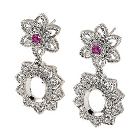 Rack Plating Brass with Cubic Zirconia Stud Earrings Finding, Lead Free & Cadmium Free, Flower