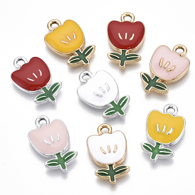 Eco-Friendly Zinc Alloy  Pendants, with Enamel, Flower, Cadmium Free & Nickel Free & Lead Free