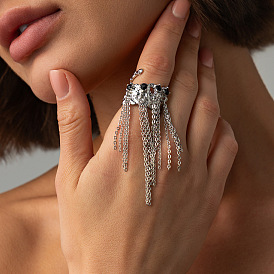 Chaîne en alliage et fer avec bagues manchettes ouvertes en strass pour femmes