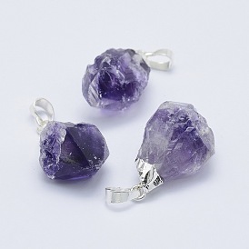 Natural Amethyst Pendants, with Brass Findings, Nuggets