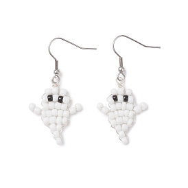 Серьги-подвески из стеклянных бусин в стиле привидения на Хэллоуин, с 316 хирургическими крючками для серег из нержавеющей стали, цвет нержавеющей стали