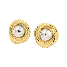 304 Stainless Steel Studs Earring, Flat Round with Screw thread