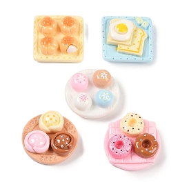 Opaque Resin Breakfast Decoden Cabochons, Imitaiton Food, Donut/Bread/Bun, Mixed Color