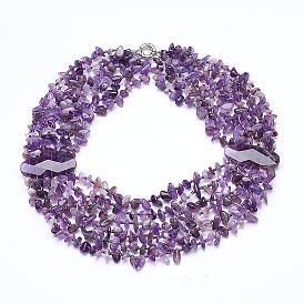 Gemstone Multi-strand Necklaces, with Brass Spring Ring Clasps