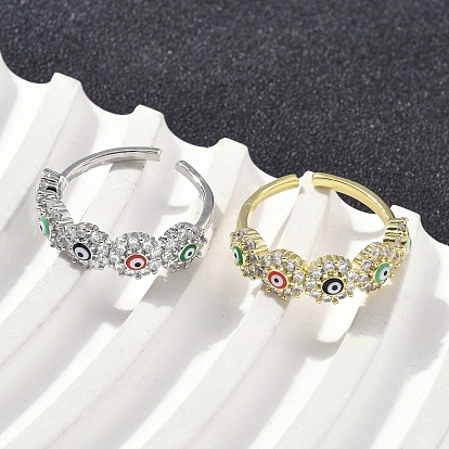 Манжеты из латуни с микро паве кубический цирконий для женщин, без кадмия, без никеля и без свинца, злые глаза, с эмалью