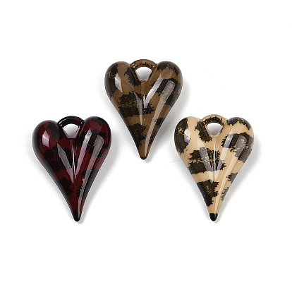 Непрозрачные кабошоны из смолы, сердце с печатью леопарда
