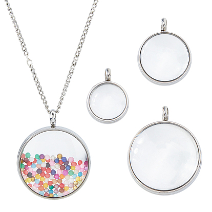 3шт 3 стили стеклянные подвески, плоско-круглые, нержавеющей стали