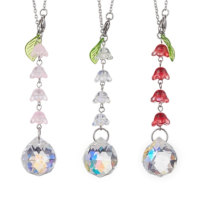 3Pcs 3 Colors Glass Lily of the Valley Pendant Decorations, Round Charm for Car Interiors Hanging Ornaments