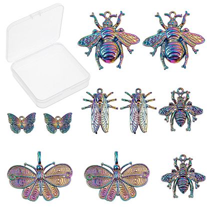 10Pcs 5 Styles Plated Alloy Pendants, Cadmium Free & Lead Free, Butterfly & Bees & Cicada