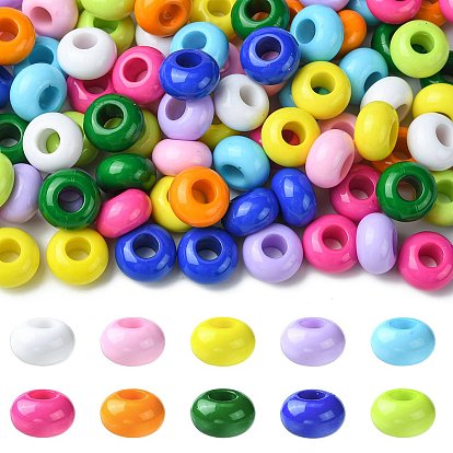 100Pcs 10 Colors Opaque Acrylic European Beads, Rondelle