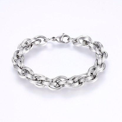 304 Stainless Steel Rope Chain Bracelets, with Lobster Claw Clasps