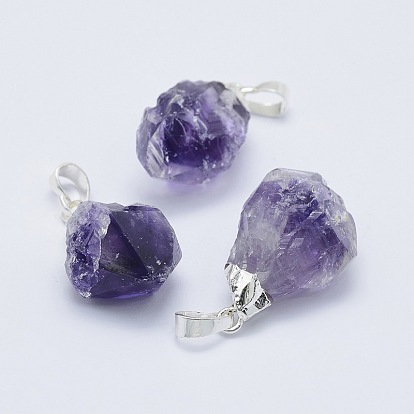 Natural Amethyst Pendants, with Brass Findings, Nuggets