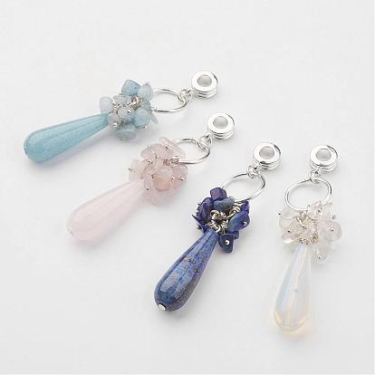 Collares europeos del colgante de la piedra preciosa, con fornituras de latón, gota, plata