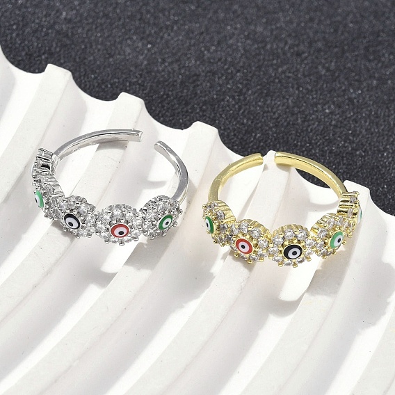 Манжеты из латуни с микро паве кубический цирконий для женщин, без кадмия, без никеля и без свинца, злые глаза, с эмалью