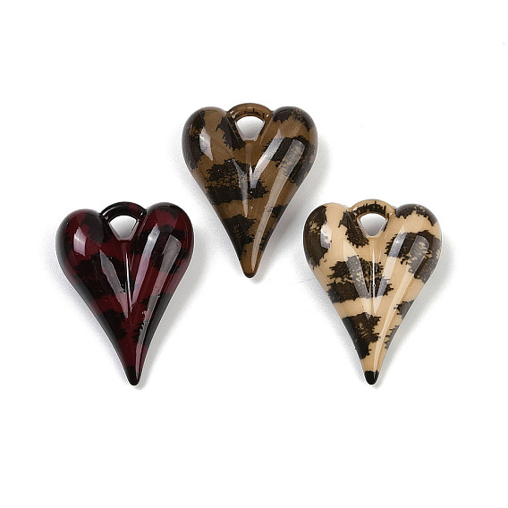 Непрозрачные кабошоны из смолы, сердце с печатью леопарда