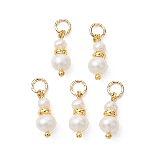 Подвески из натурального пресноводного жемчуга и латуни, Подвески из бисера в форме картофеля с 304 соединительными кольцами из нержавеющей стали, белые