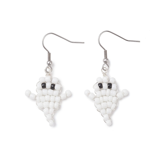 Серьги-подвески из стеклянных бусин в стиле привидения на Хэллоуин, с 316 хирургическими крючками для серег из нержавеющей стали, цвет нержавеющей стали