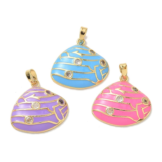 Латунные микро проложить кубического циркония подвески, с эмалью, подвески в форме ракушек, золотые