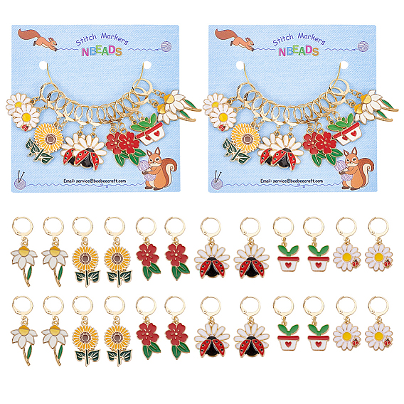 12 маркеры петель с замком в виде цветка и божьей коровки из сплава эмали, золотистый тон 304 маркер стежка с застежкой-карабином из нержавеющей стали