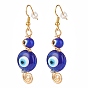 Lampwork Evil Eye Dangle Earrings, Brass Wire Wrap Jewelry for Women