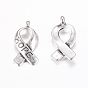 Breast Cancer Awareness Ribbon Carved Word Hope Tibetan Style Alloy Message Pendants, Cadmium Free & Lead Free
