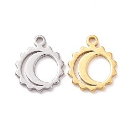304 Stainless Steel Charms, Sun with Moon Charms