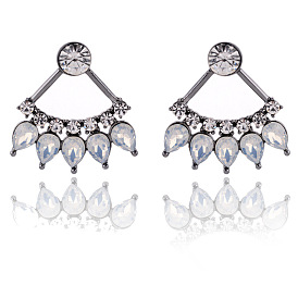Bold Geometric Alloy Earrings with Sparkling Rhinestones and Drop-shaped Design