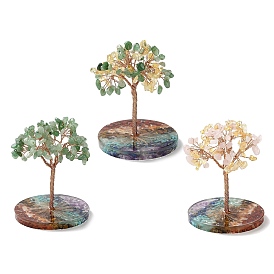 Natural Gemstone Chips Tree Decorations, Resin Base Copper Wire Feng Shui Energy Stone Gift for Home Desktop Decoration